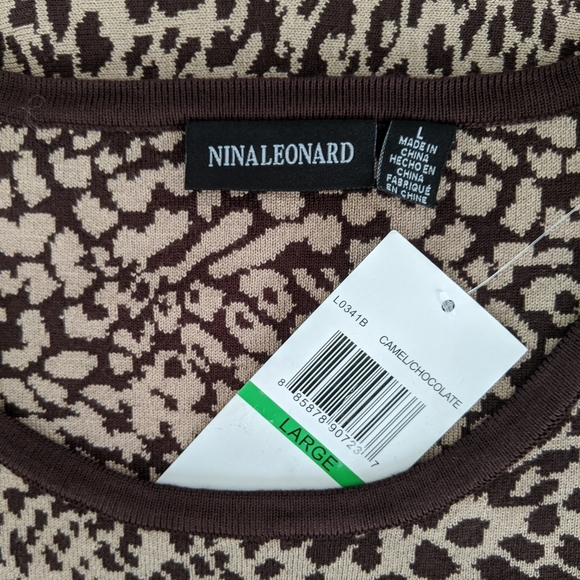 Nina Leonard Leopard Print Fit & Flare Knit Dress, L NWT - Picture 3 of 6